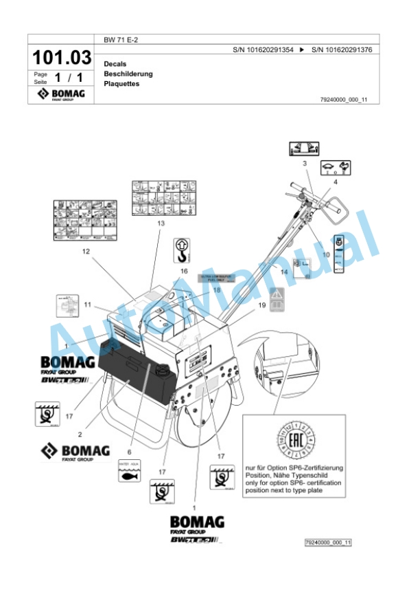 Bomag BW 71 E-2 Single-Drum Vibration Roller Spare Parts Catalogue 00824783-5