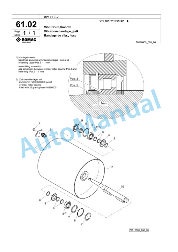 Bomag BW 71 E-2 Single-Drum Vibration Roller Spare Parts Catalogue 00825515-3
