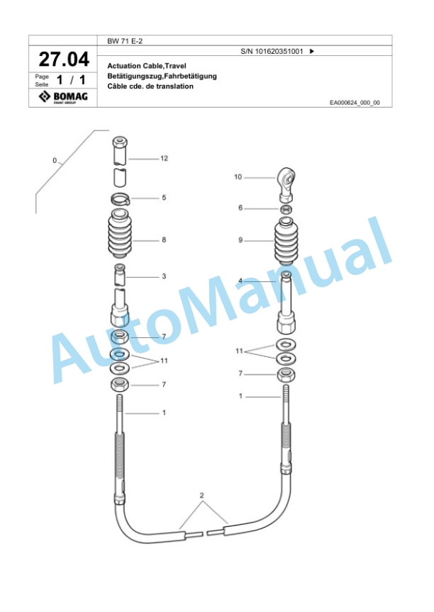 Bomag BW 71 E-2 Single-Drum Vibration Roller Spare Parts Catalogue 00825901-2
