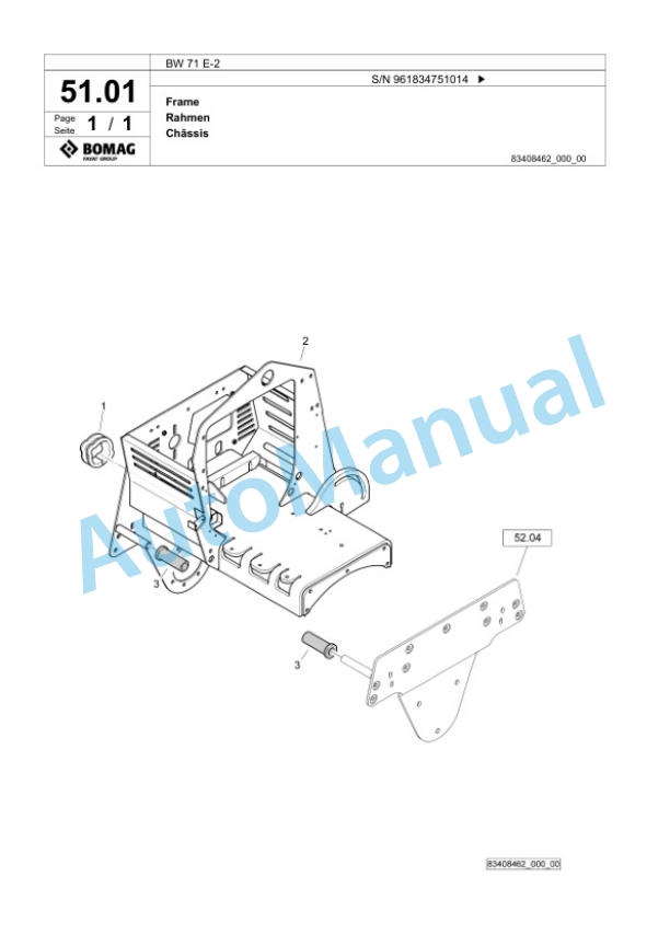 Bomag BW 71 E-2 Single-Drum Vibration Roller Spare Parts Catalogue 00826535-2