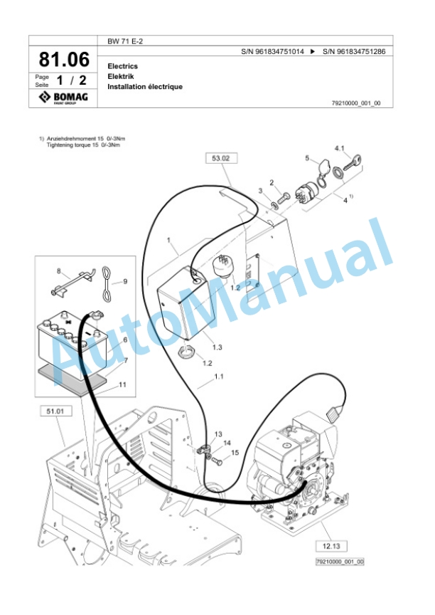 Bomag BW 71 E-2 Single-Drum Vibration Roller Spare Parts Catalogue 00826535-4