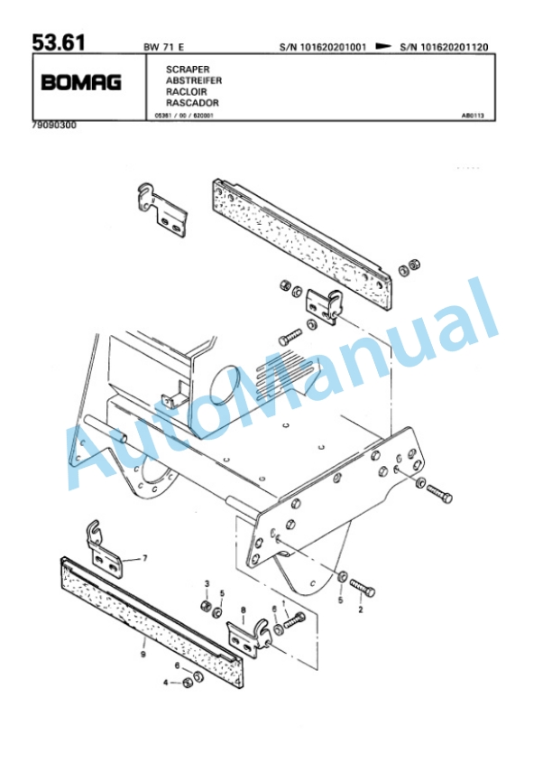 Bomag BW 71 E Single Drum Vibratory Roller Spare Parts Catalogue 00811013-4