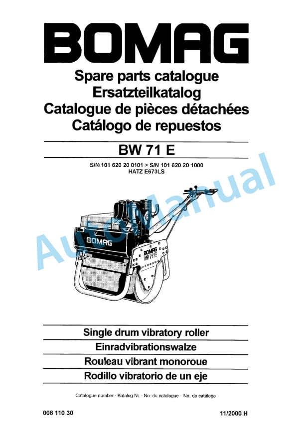 Bomag BW 71 E Single Drum Vibratory Roller Spare Parts Catalogue 00811030