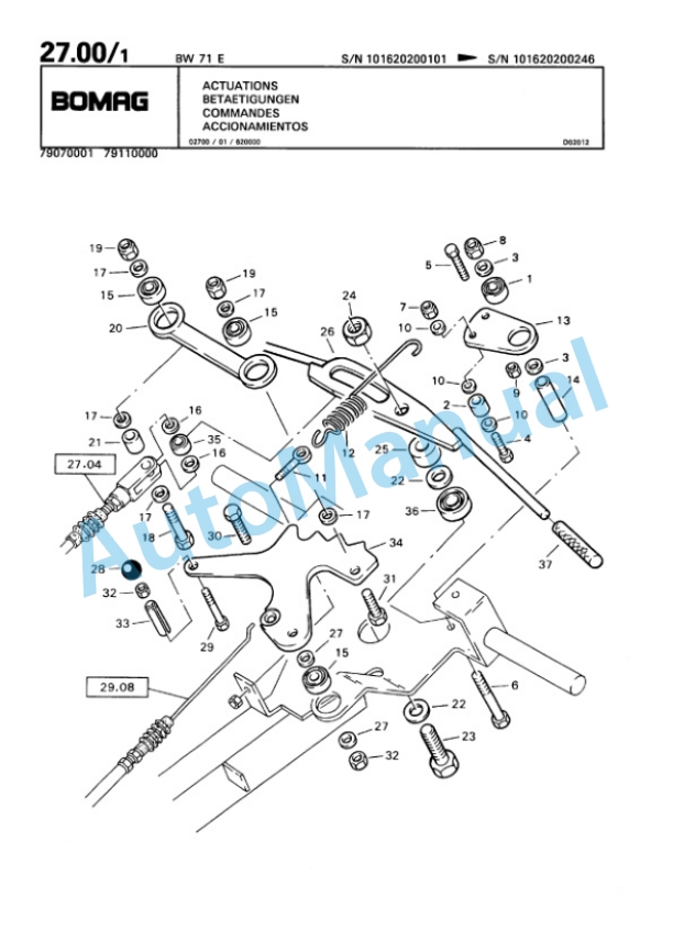 Bomag BW 71 E Single Drum Vibratory Roller Spare Parts Catalogue 00811030-2