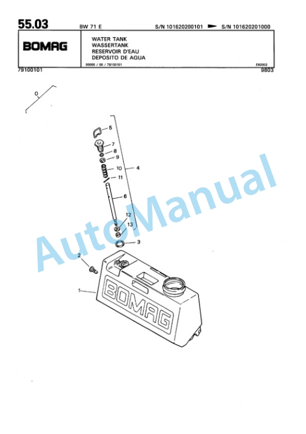 Bomag BW 71 E Single Drum Vibratory Roller Spare Parts Catalogue 00811030-4