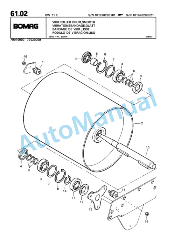 Bomag BW 71 E Single Drum Vibratory Roller Spare Parts Catalogue 00811030-5