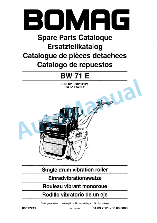 Bomag BW 71 E Single Drum Vibratory Roller Spare Parts Catalogue 00817249