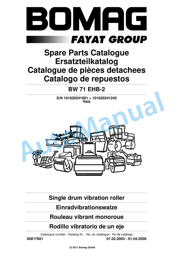 Bomag BW 71 EHB-2 Single-Drum Vibration Roller Spare Parts Catalogue 00817601