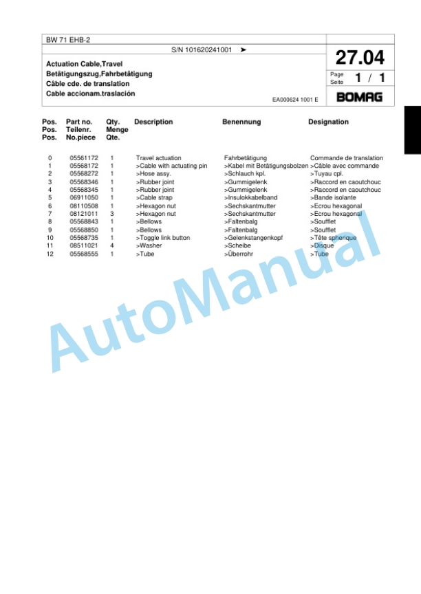 Bomag BW 71 EHB-2 Single-Drum Vibration Roller Spare Parts Catalogue 00817601-3