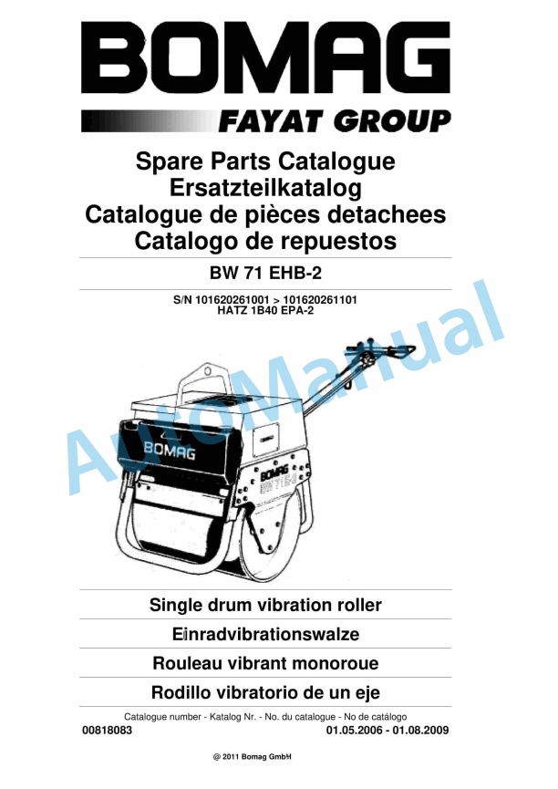 Bomag BW 71 EHB-2 Single-Drum Vibration Roller Spare Parts Catalogue 00818083