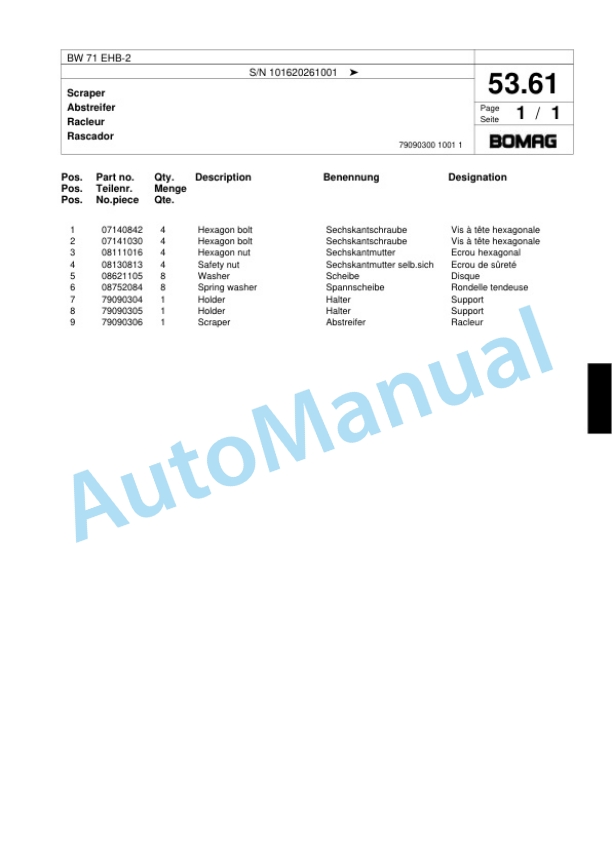Bomag BW 71 EHB-2 Single-Drum Vibration Roller Spare Parts Catalogue 00818083-3