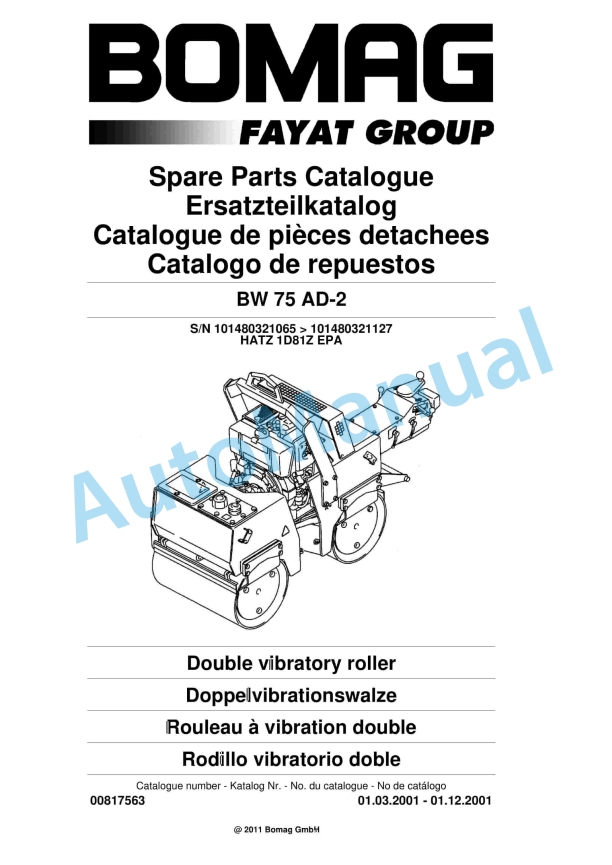 Bomag BW 75 AD-2 Double Vibratory Roller Spare Parts Catalogue 00817563