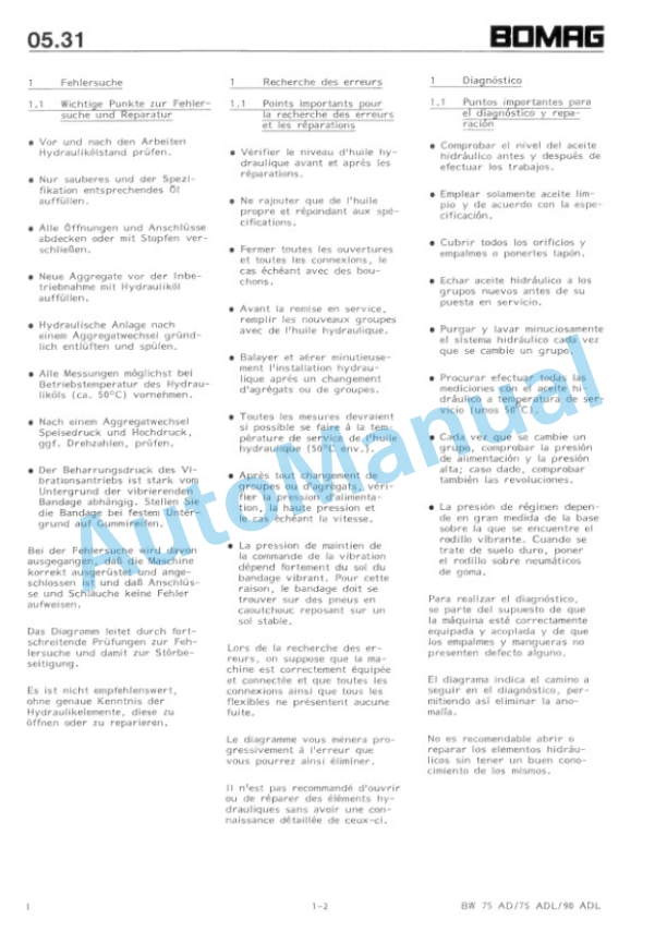 Bomag BW 75 AD, BW 75 ADL, BW 90 ADL Tandem Vibrating Roller Repair Instructions 00819015-4