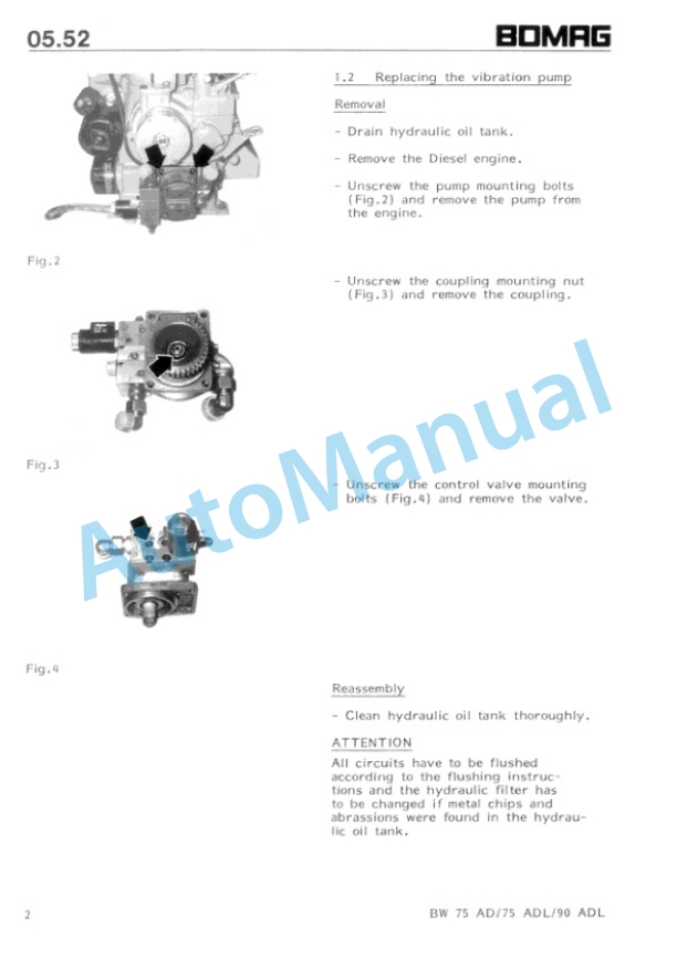 Bomag BW 75 AD, BW 75 ADL, BW 90 ADL Tandem Vibrating Roller Repair Instructions 00819015-5