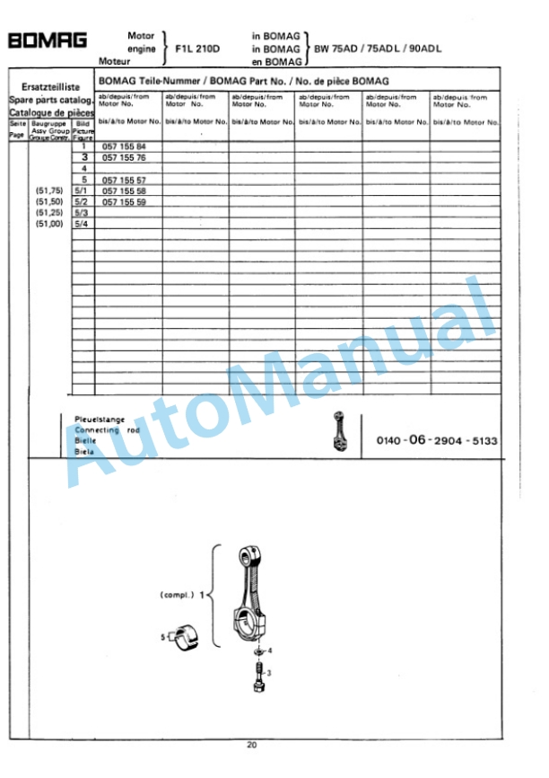 Bomag BW 75 AD, BW 75 ADL Double Vibratory Roller Spare Parts Catalogue 00810470-4