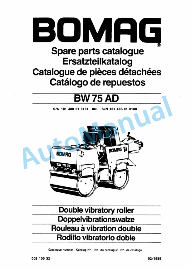 Bomag BW 75 AD Double Vibratory Roller Spare Parts Catalogue 00810032