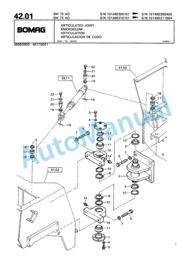 Bomag BW 75 AD Double Vibratory Roller Spare Parts Catalogue 00810132-4