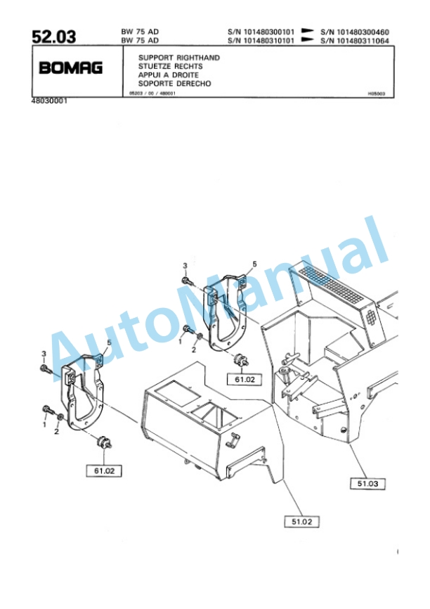 Bomag BW 75 AD Double Vibratory Roller Spare Parts Catalogue 00810132-5