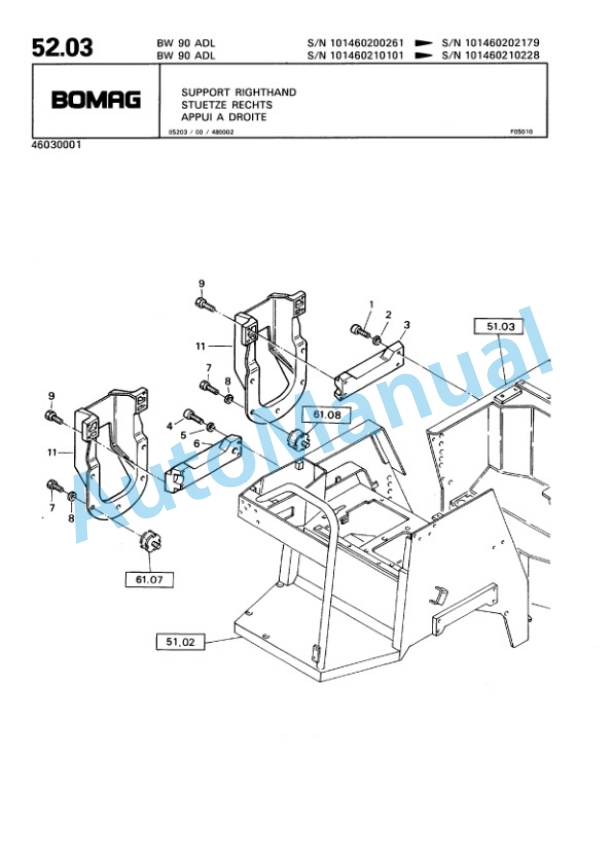 Bomag BW 75 ADL, BW 90 ADL Tandem Vibratory Roller Spare Parts Catalogue 00810017-3