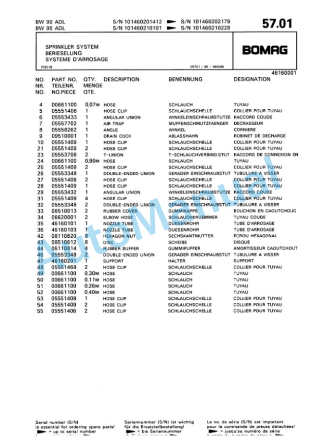 Bomag BW 75 ADL, BW 90 ADL Tandem Vibratory Roller Spare Parts Catalogue 00810017-4