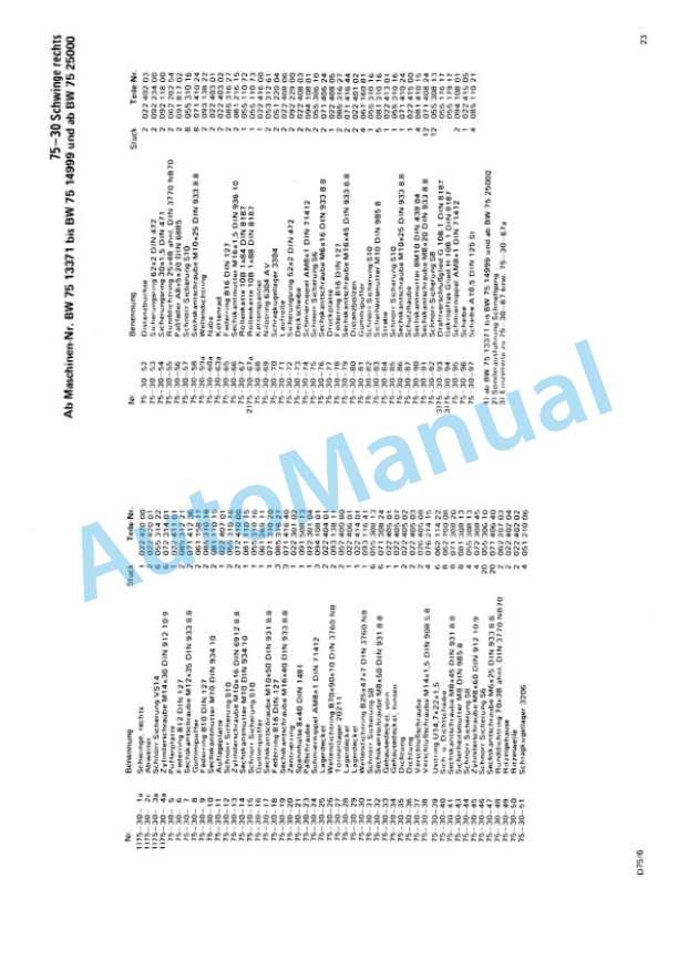 Bomag BW 75 Double Vibratory Roller Spare Parts Catalogue 00810400 GE-2