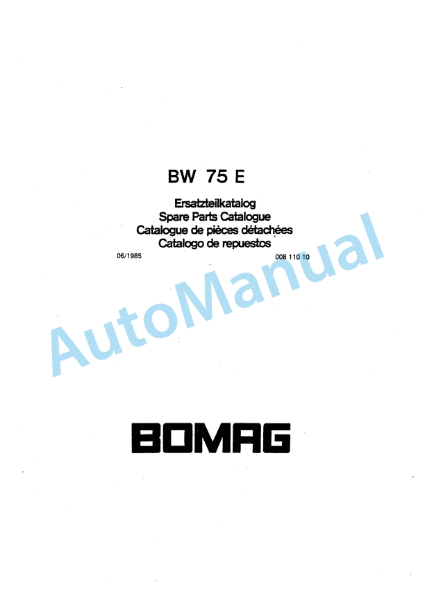 Bomag BW 75 E Double Vibratory Roller Spare Parts Catalogue 00811010