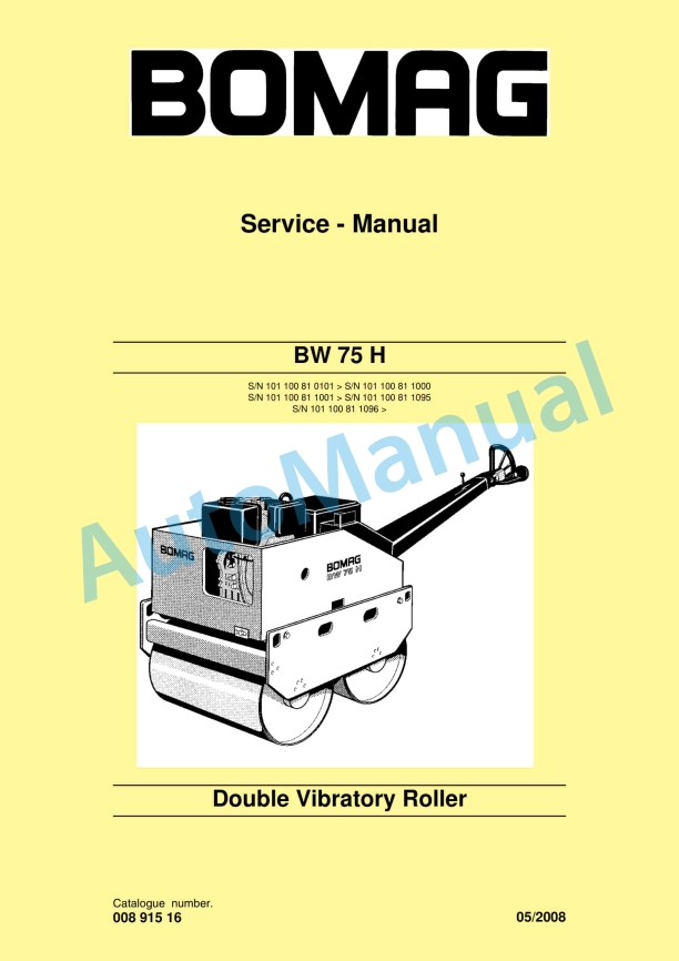 Bomag BW 75 H Double Vibratory Roller Service Manual 00891516
