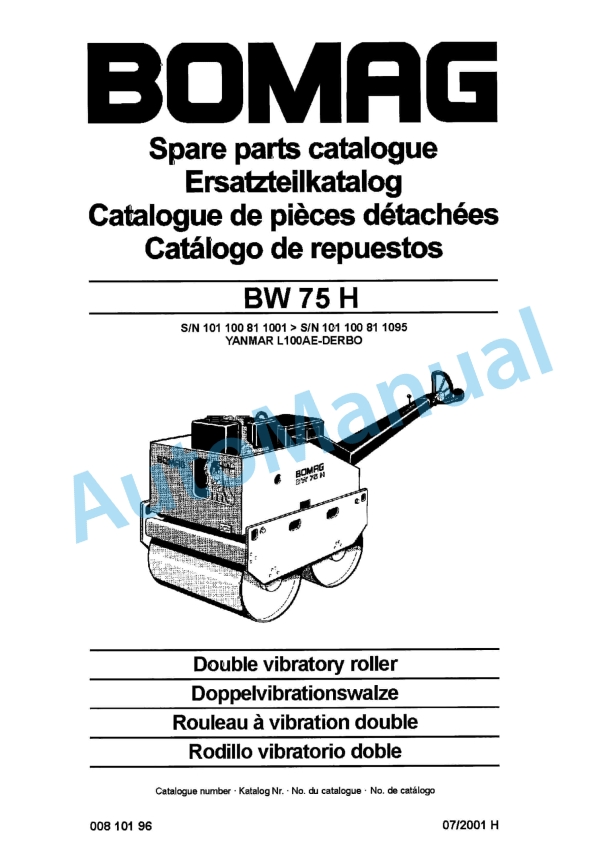 Bomag BW 75 H Double Vibratory Roller Spare Parts Catalogue 00810196