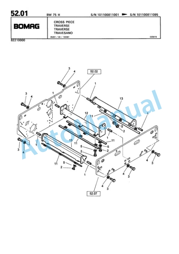 Bomag BW 75 H Double Vibratory Roller Spare Parts Catalogue 00810196-2