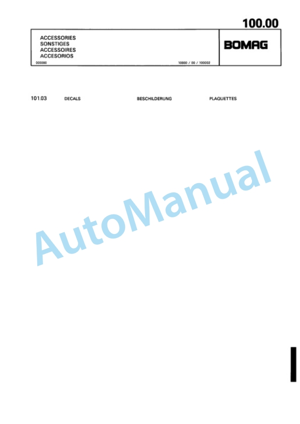 Bomag BW 75 H Double Vibratory Roller Spare Parts Catalogue 00810196-5