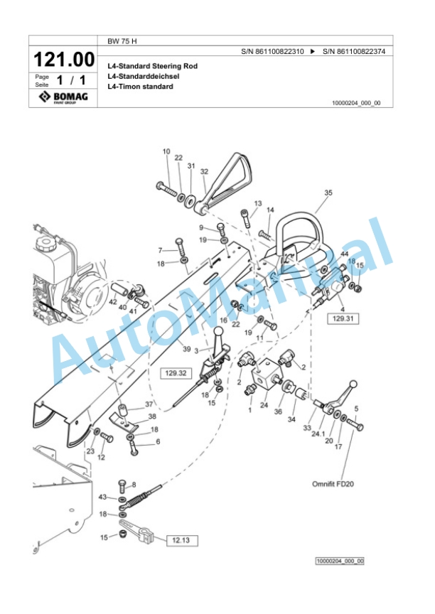 Bomag BW 75 H Double Vibratory Roller Spare Parts Catalogue 00818745-4