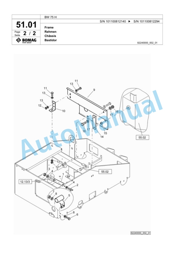 Bomag BW 75 H Double Vibratory Roller Spare Parts Catalogue 00818779-2