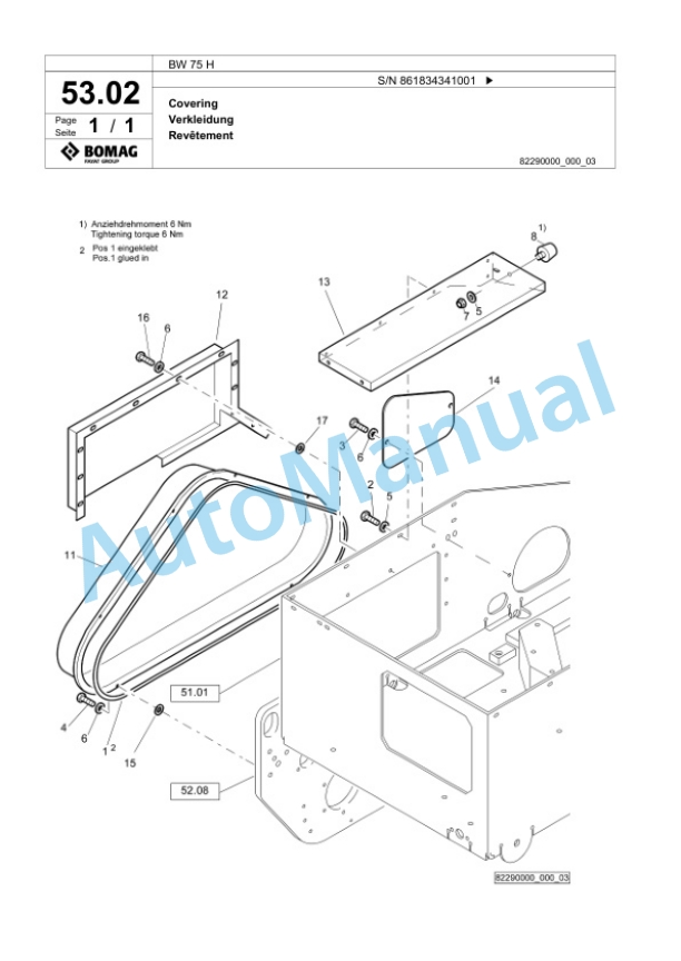 Bomag BW 75 H Double Vibratory Roller Spare Parts Catalogue 00825327-2