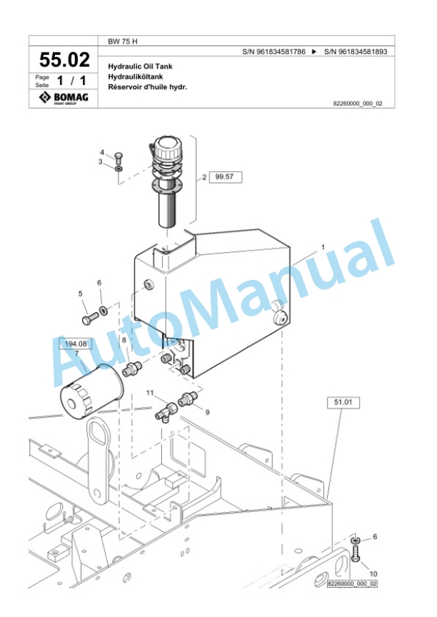 Bomag BW 75 H Double Vibratory Roller Spare Parts Catalogue 00826079-2