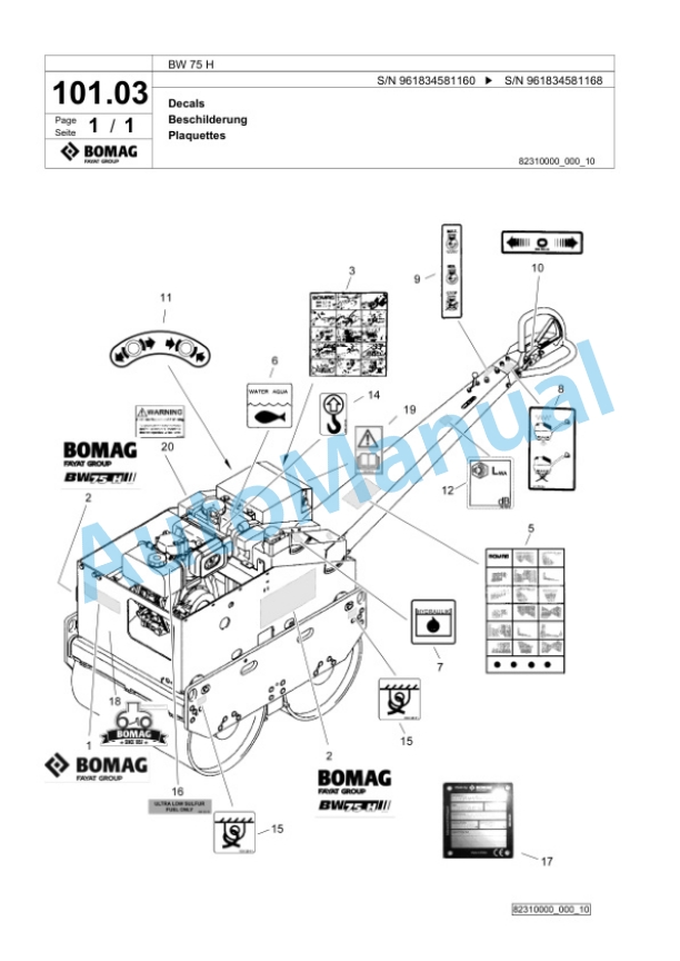 Bomag BW 75 H Double Vibratory Roller Spare Parts Catalogue 00826079-5