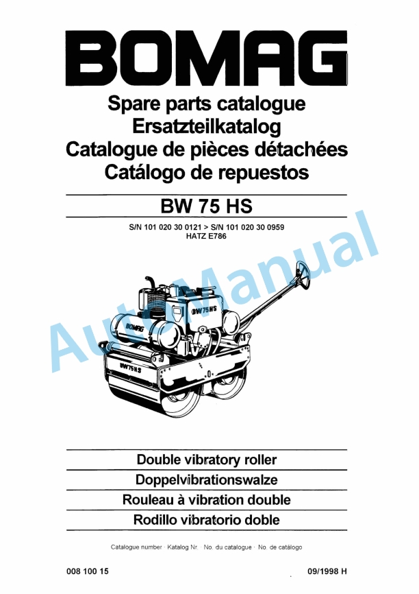 Bomag BW 75 HS Double Vibratory Roller Spare Parts Catalogue 00810015