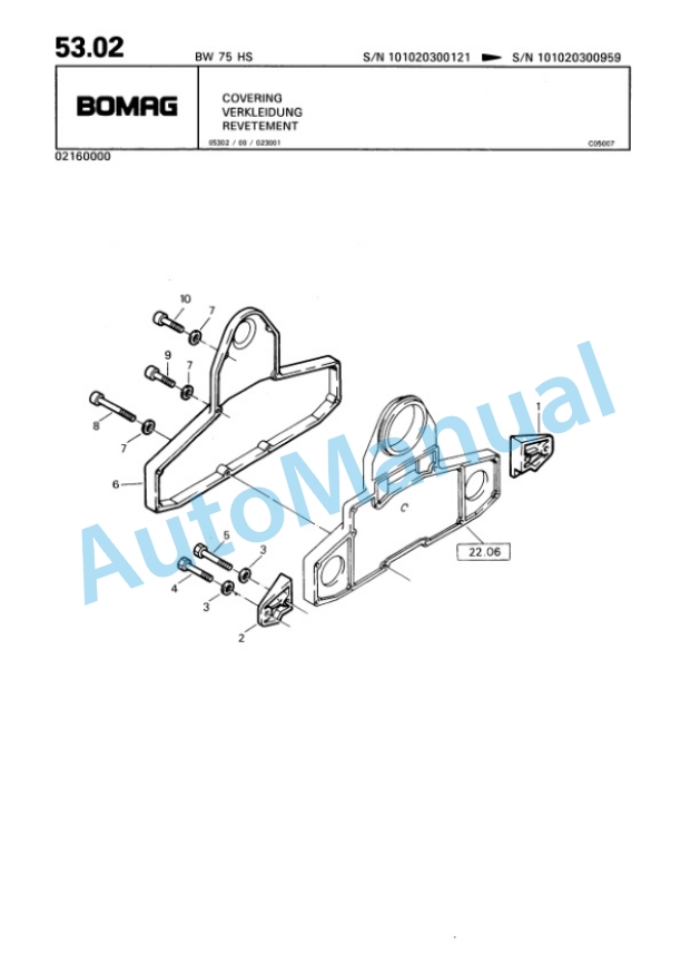Bomag BW 75 HS Double Vibratory Roller Spare Parts Catalogue 00810015-5