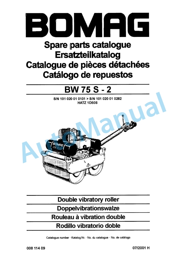 Bomag BW 75 S-2 Double Vibratory Roller Spare Parts Catalogue 00811409