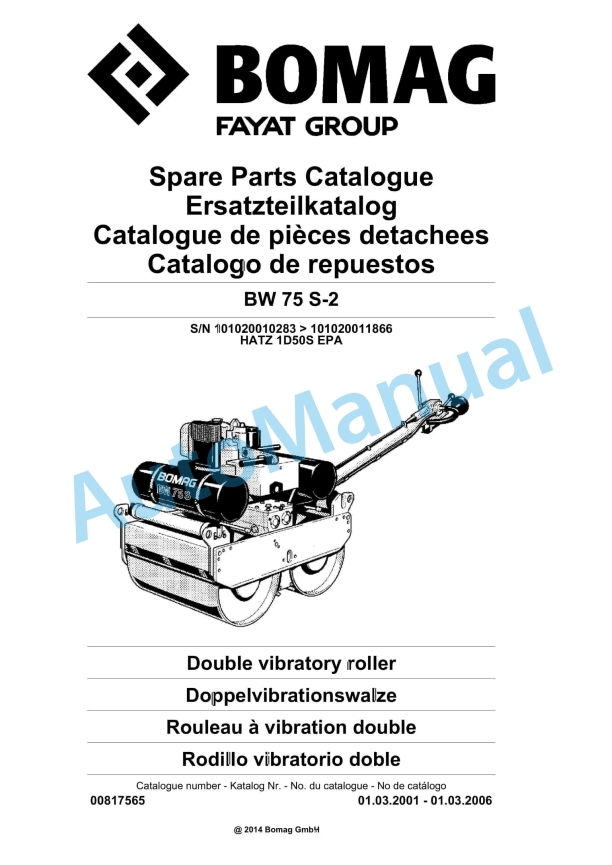 Bomag BW 75 S-2 Double Vibratory Roller Spare Parts Catalogue 00817565