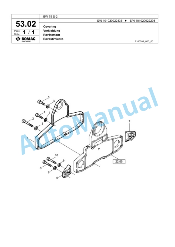 Bomag BW 75 S-2 Double Vibratory Roller Spare Parts Catalogue 00817971-3