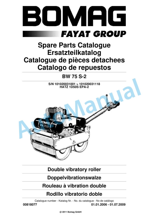 Bomag BW 75 S-2 Double Vibratory Roller Spare Parts Catalogue 00818077
