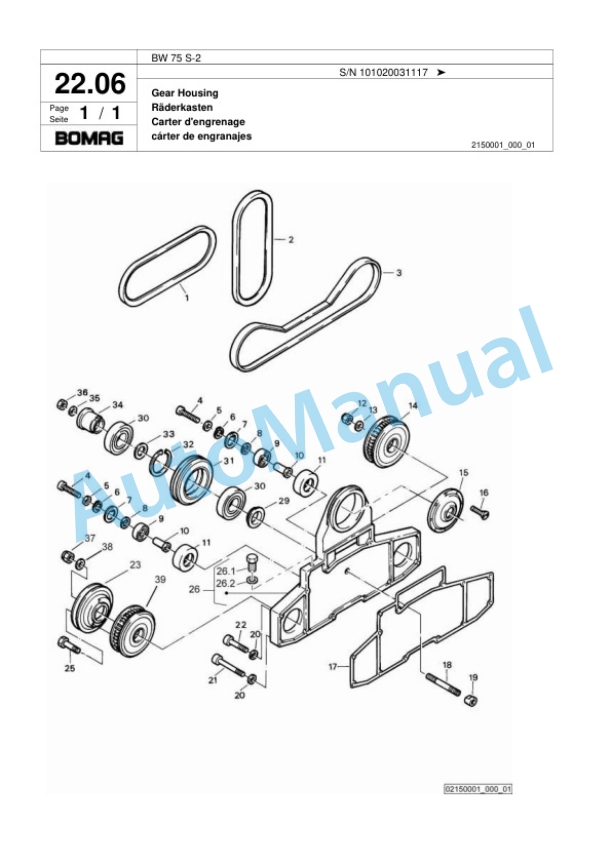 Bomag BW 75 S-2 Double Vibratory Roller Spare Parts Catalogue 00818077-2