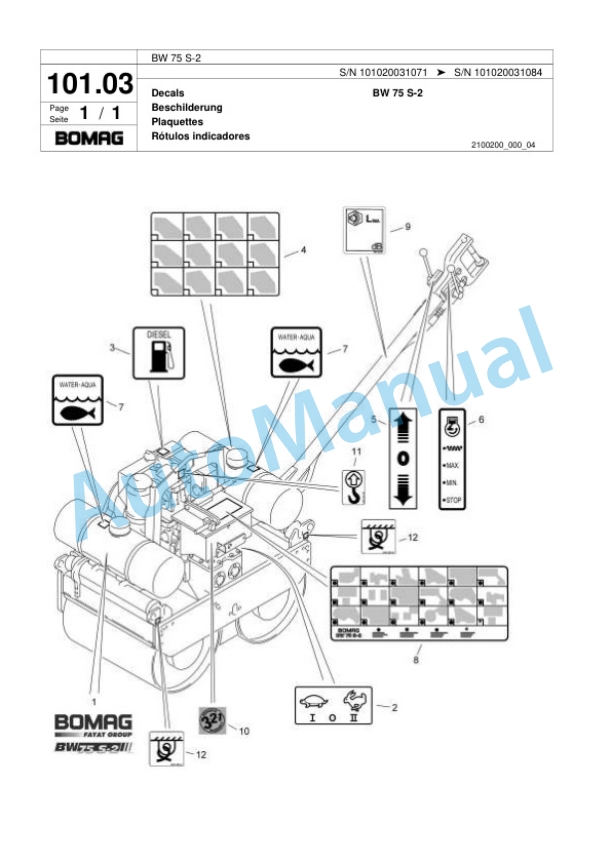 Bomag BW 75 S-2 Double Vibratory Roller Spare Parts Catalogue 00818077-5