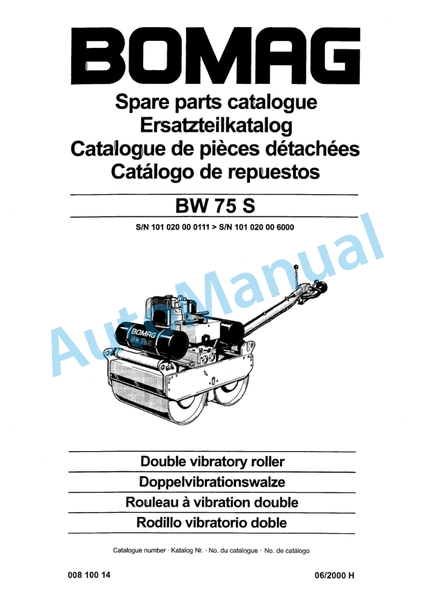 Bomag BW 75 S Double Vibratory Roller Spare Parts Catalogue 00810014