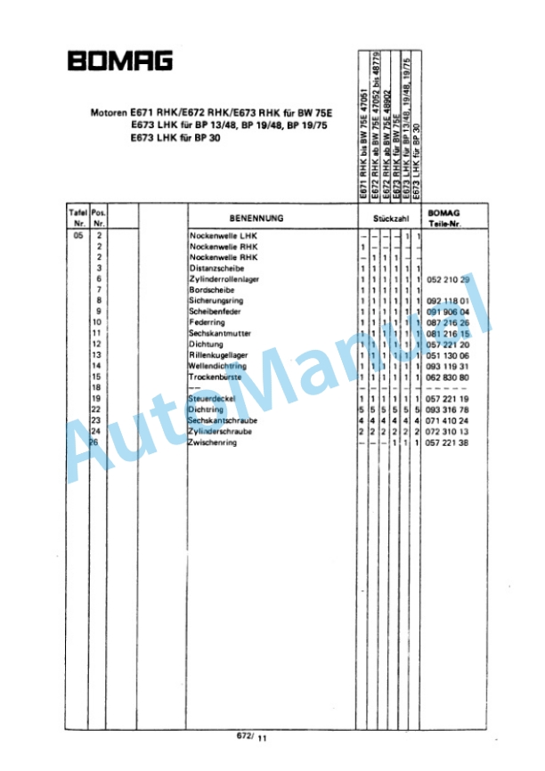 Bomag BW 75 S Double Vibratory Roller Spare Parts Catalogue 00810509 FR-5