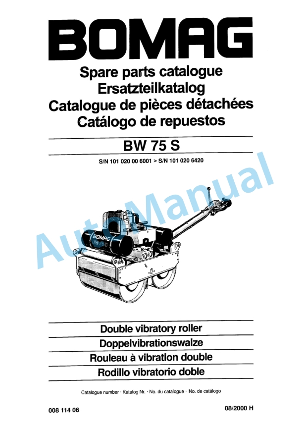 Bomag BW 75 S Double Vibratory Roller Spare Parts Catalogue 00811406