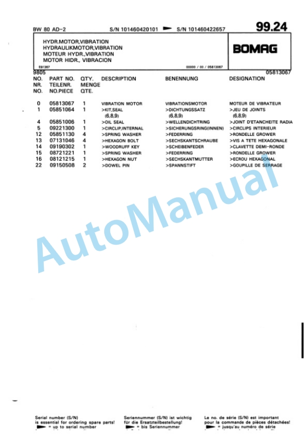 Bomag BW 80 AD-2, BW 80 ADH-2 Tandem Vibratory Roller Spare Parts Catalogue 00810280-4
