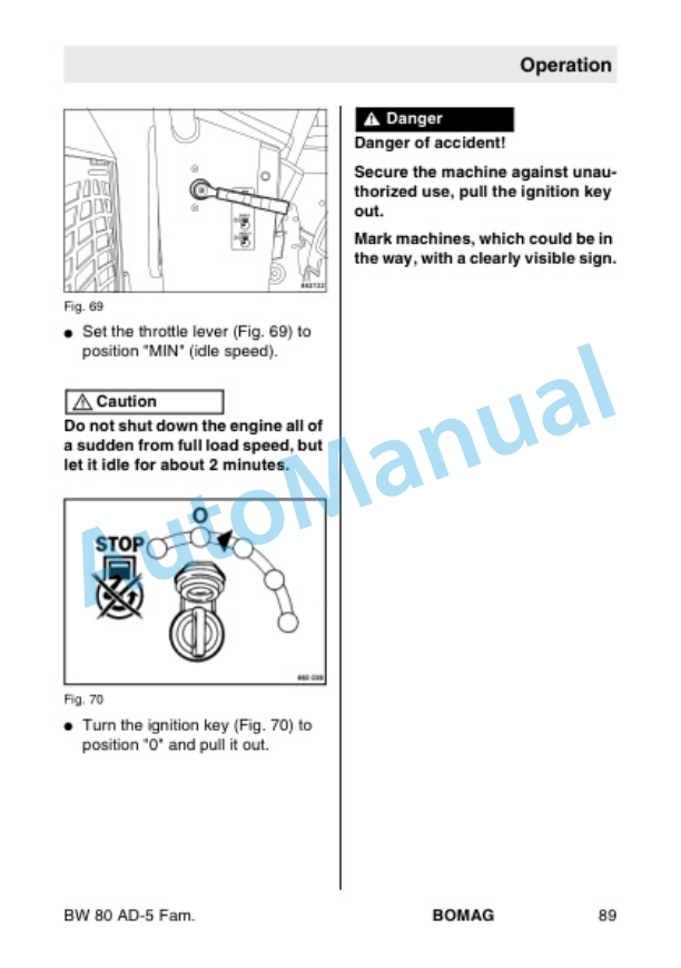 Bomag BW 80 AD-5 to BW 100 SCC-5 Tandem Vibratory Roller Operating and Maintenance Instructions 00806701 2012-2