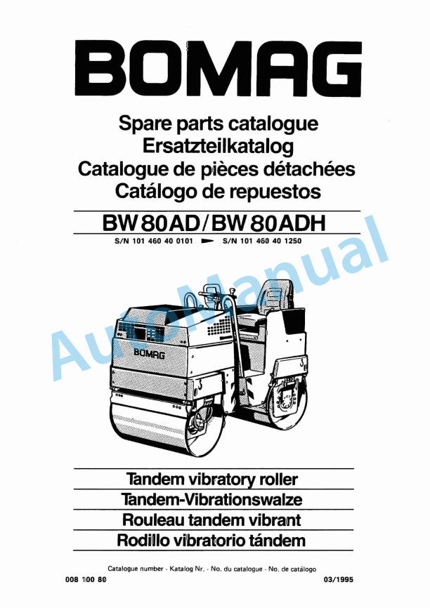 Bomag BW 80 AD, BW 80 ADH Tandem Vibratory Roller Spare Parts Catalogue 00810080