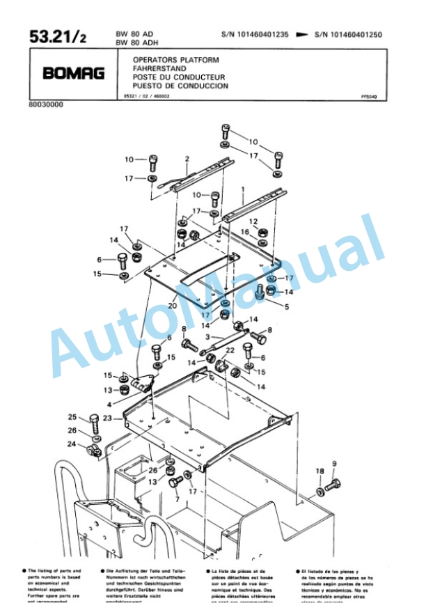 Bomag BW 80 AD, BW 80 ADH Tandem Vibratory Roller Spare Parts Catalogue 00810080-2